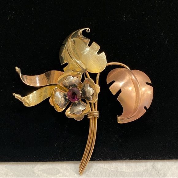 Vintage 1950’s Harry Iskin 10K Flower Brooch - Picture 6 of 8